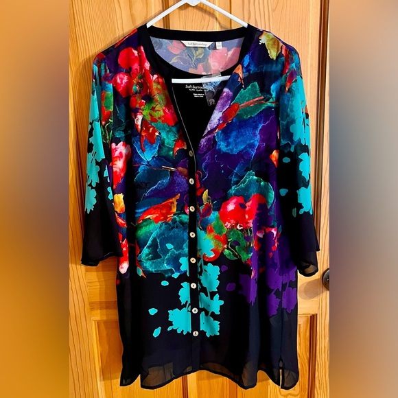 Soft Surroundings Black and Abstract Design 3/4 Sleeve Whimsigoth Size PM Retro - Picture 1 of 15